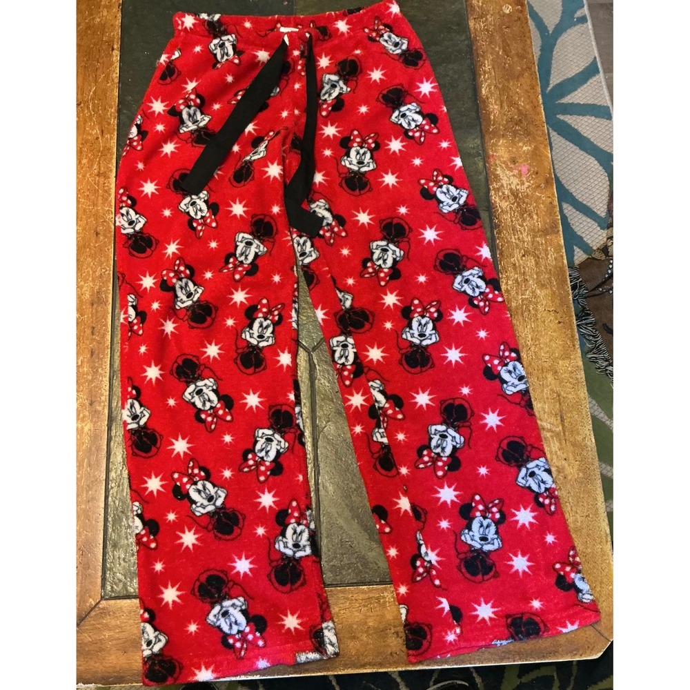 Disney Minnie Mouse Fleece Pajama Pants Red Star Print Lounge Bottoms Small